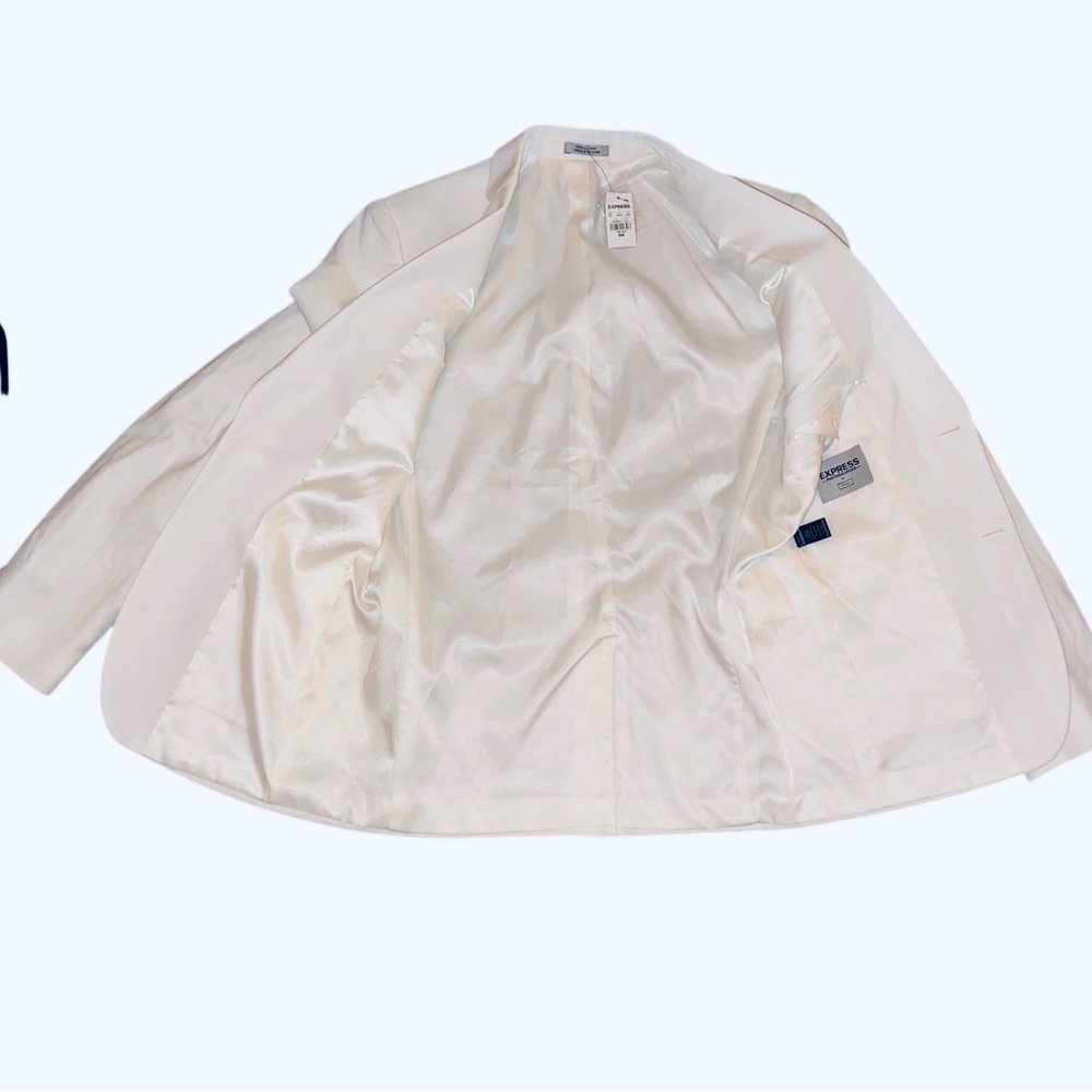 NEW ~ EXPRESS Men’s White Linen Blend Photographer Fitted Suit Jacket ~ Size 36R - Picture 4 of 10